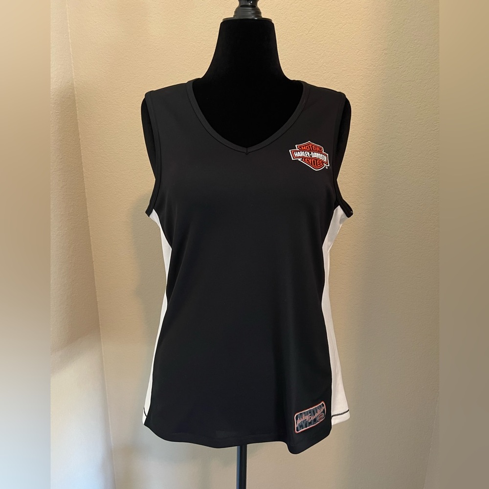 Harley Davidson V-Neck tank top black white blocked sides XL size
